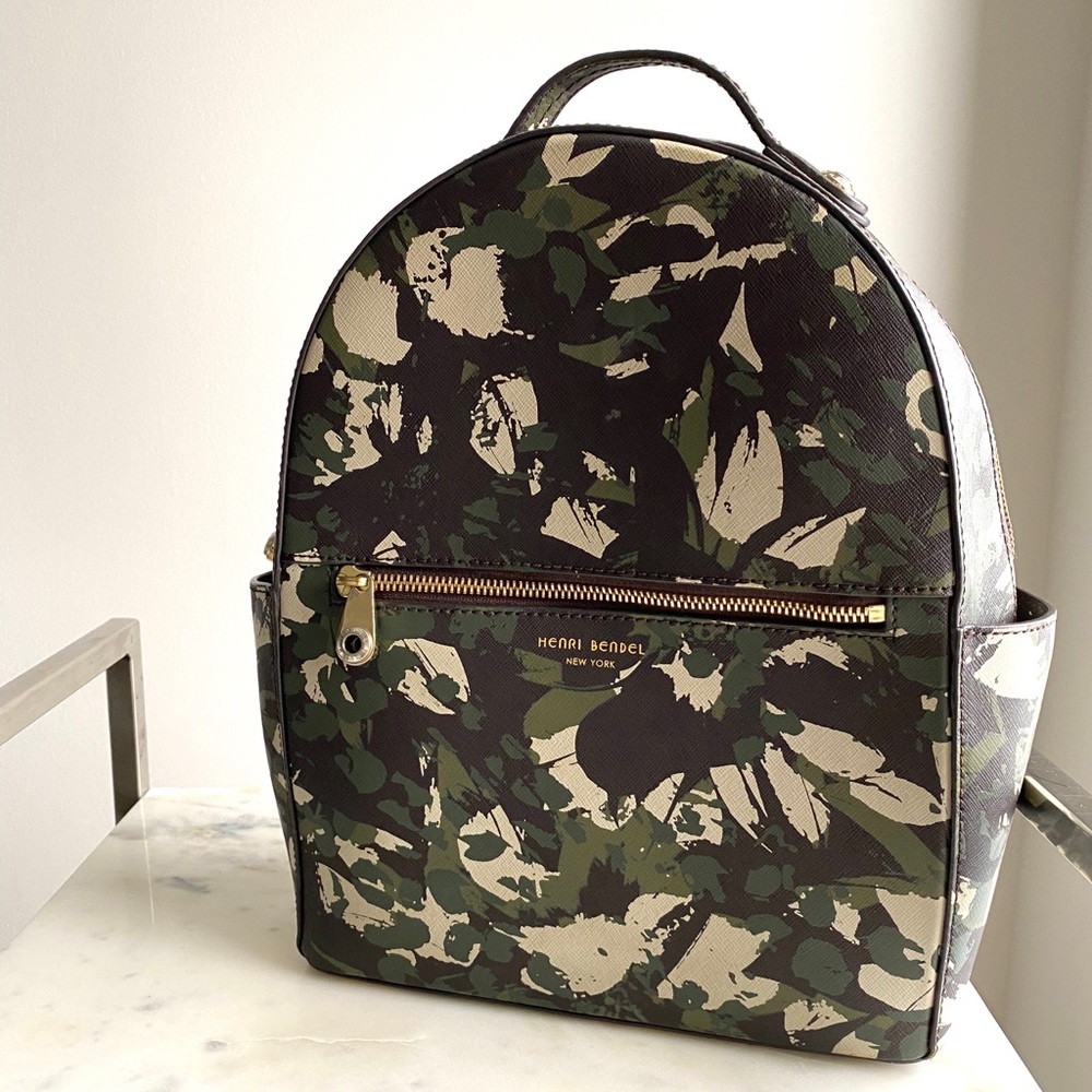 Henri Bendel leather camo backpack